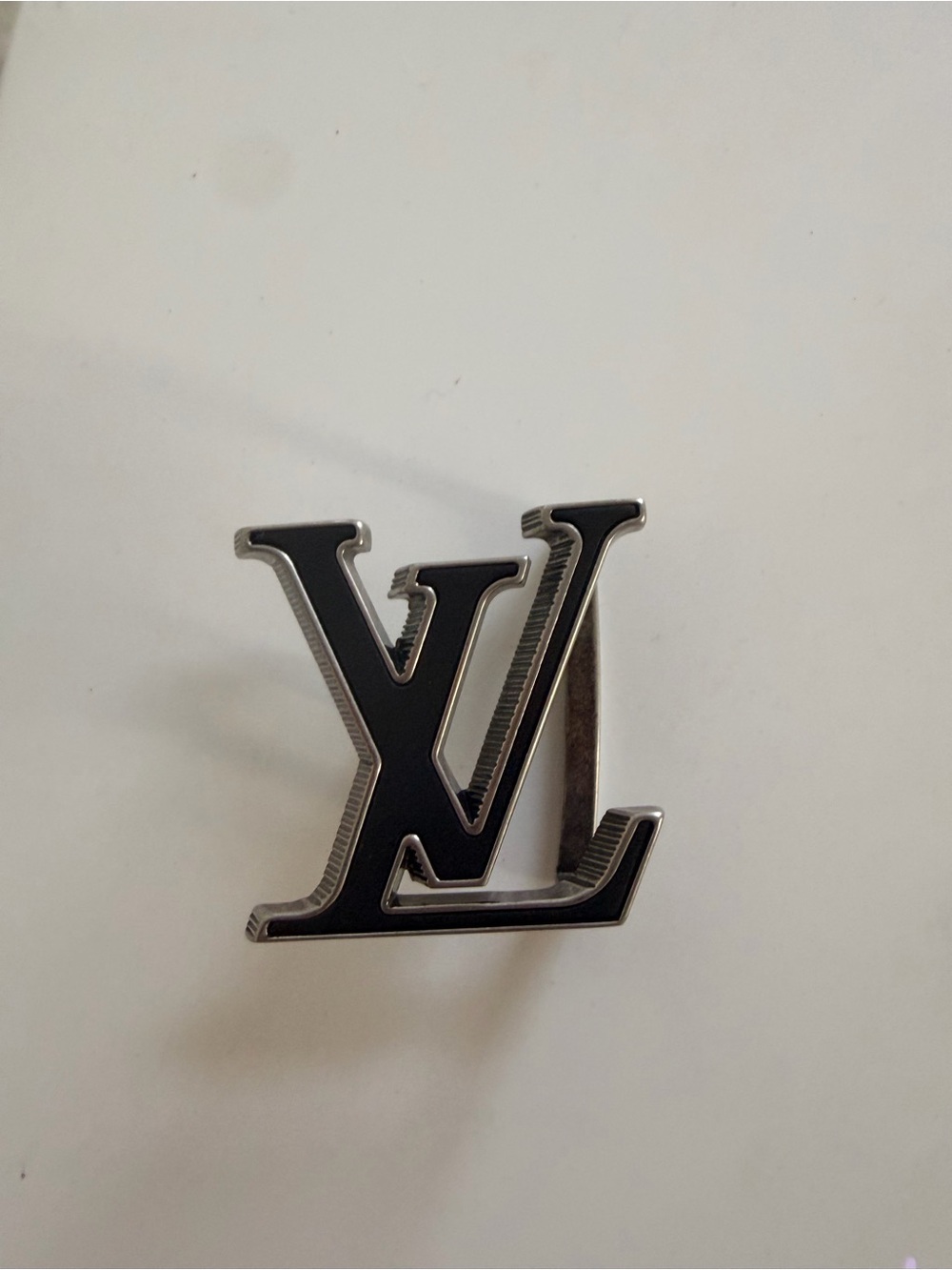 Louis Vuitton Black and Silver LV Logo Belt Buckle